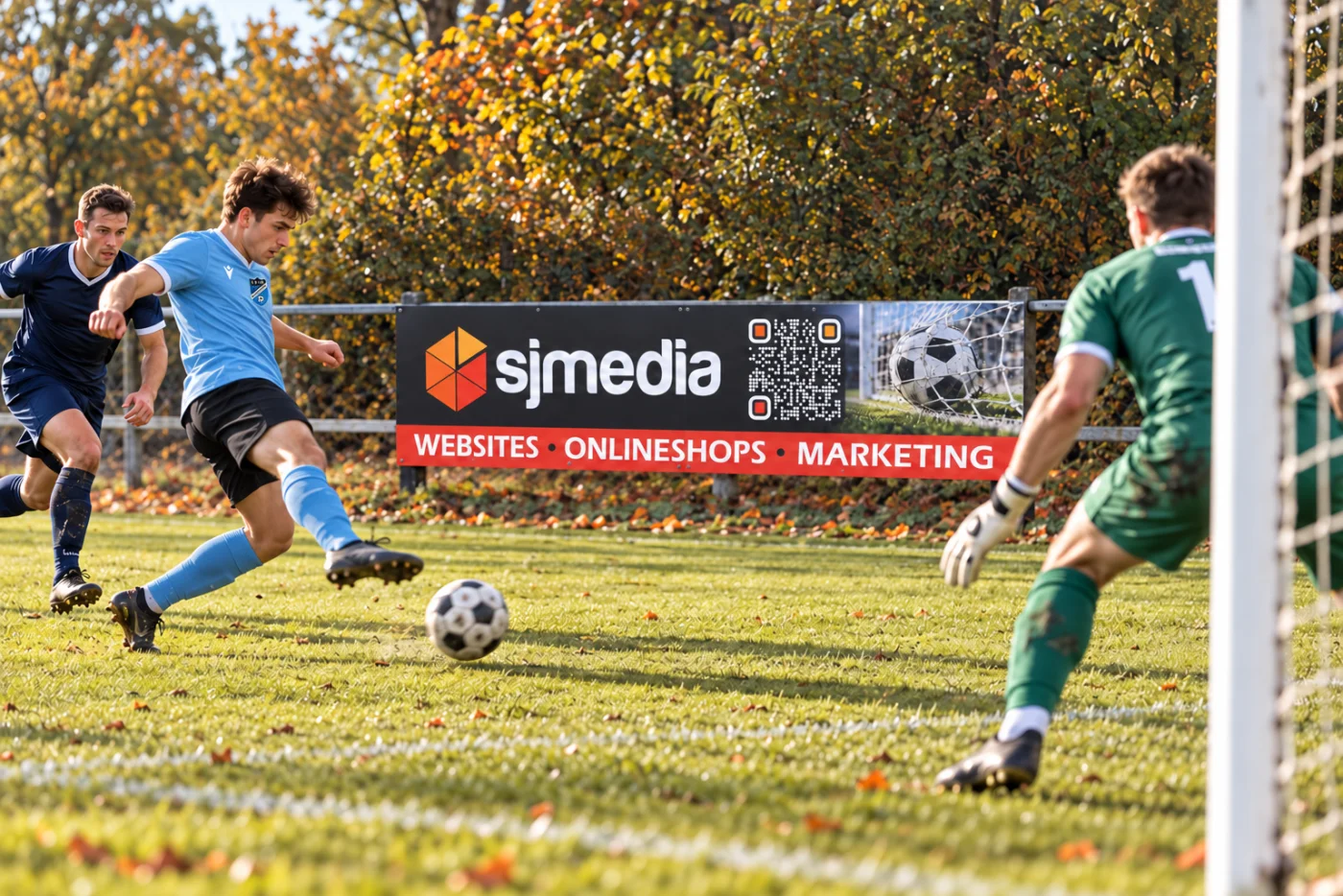 Football scene with a sjmedia advertising board marking our partnership with SV 08 Kuppenheim