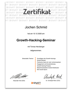 Growth-Hacking Zertifikat 2020, Jochen Schmid