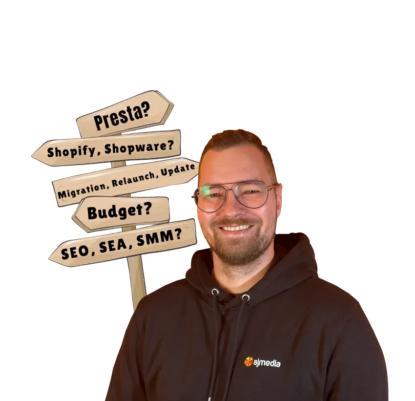 Attila Tóth mit Wegweiser zu E-Commerce-Themen