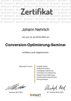 Conversion-Optimierung Zertifikat 2025, Johann Nehrlich