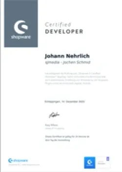 Shopware Developer Zertifikat 2024, Johann Nehrlich