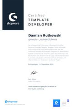 Shopware Advanced Template Designer Zertifikat 2024, Damian Rutkowski