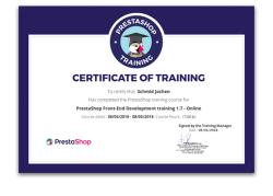 Front-End Development PrestaShop 1.7 Zertifikat 2018, Jochen Schmid