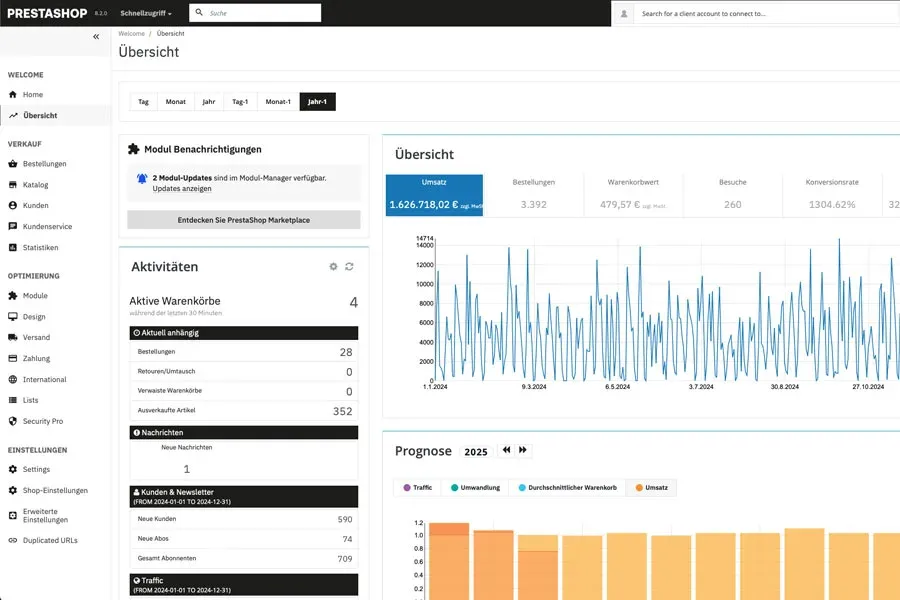 Onlinehändler arbeitet mit einem bestehenden PrestaShop