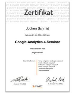 Google-Analytics-Zertifikat von Jochen Schmid