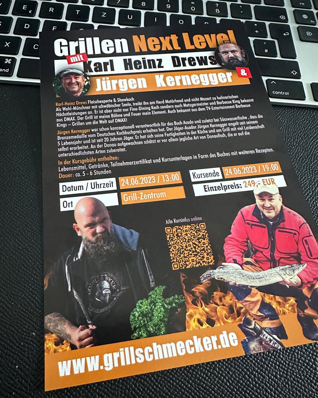 Gedruckter Flyer für einen MEGA-Grillkurs