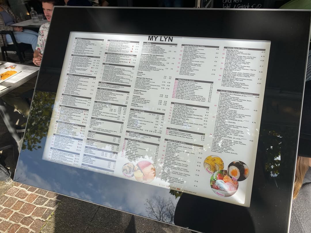 Beleuchtete Speisekarte auf Backlightfolie