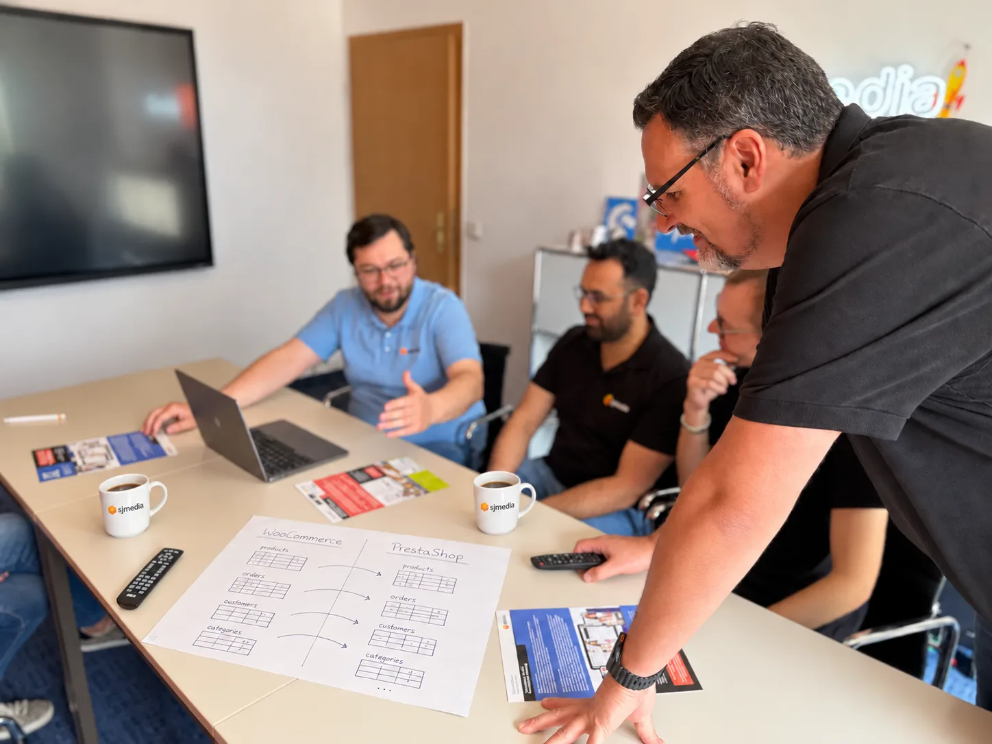 sjmedia-Team plant eine Shopmigration anhand von Datenübersichten für WooCommerce und PrestaShop