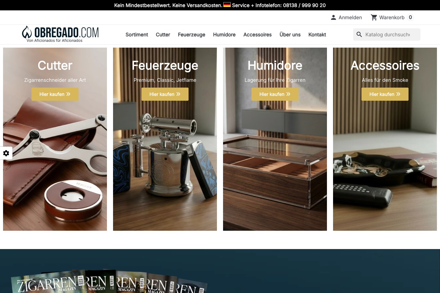 Screenshot des Onlineshops von OBREGADO