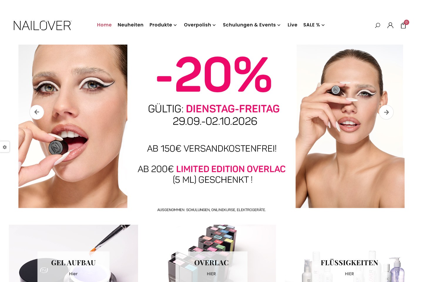 Screenshot des NAILOVER-Onlineshops von O.L.N. Beauty