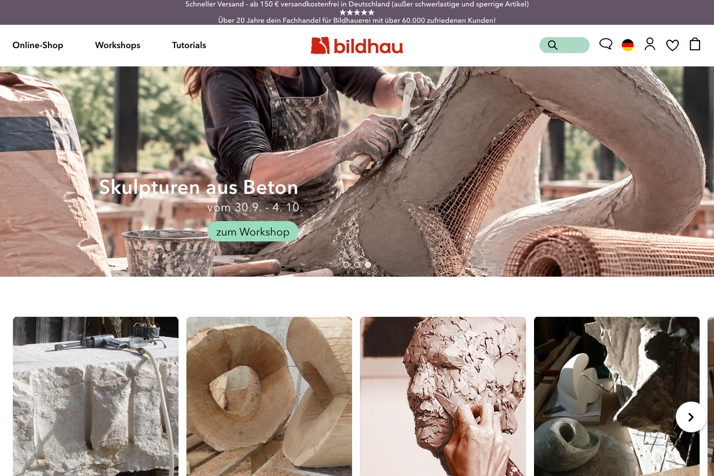 Screenshot des aktuellen Onlineshops von BILDHAU KG