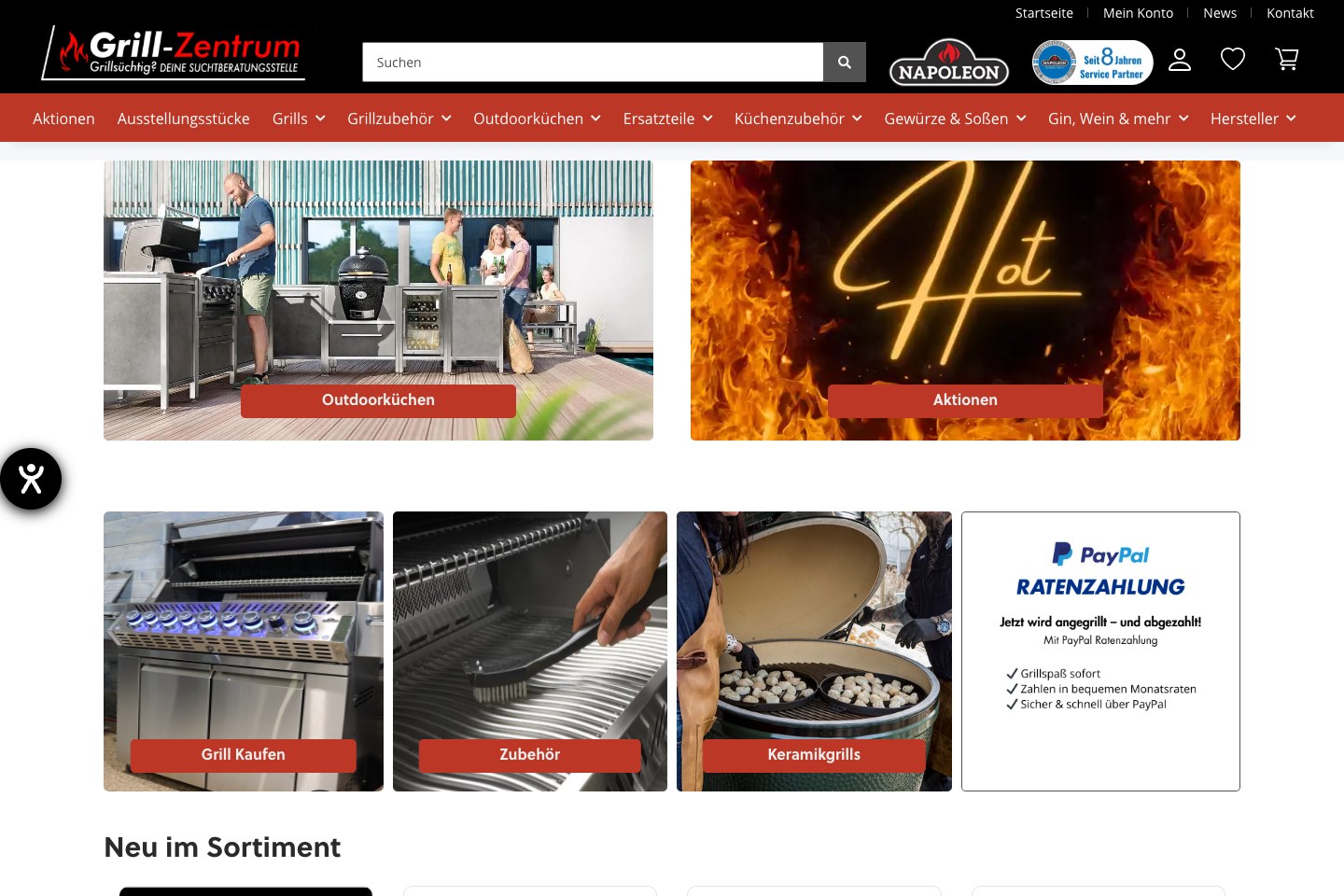Screenshot der aktuellen Website von Grill-Zentrum GmbH