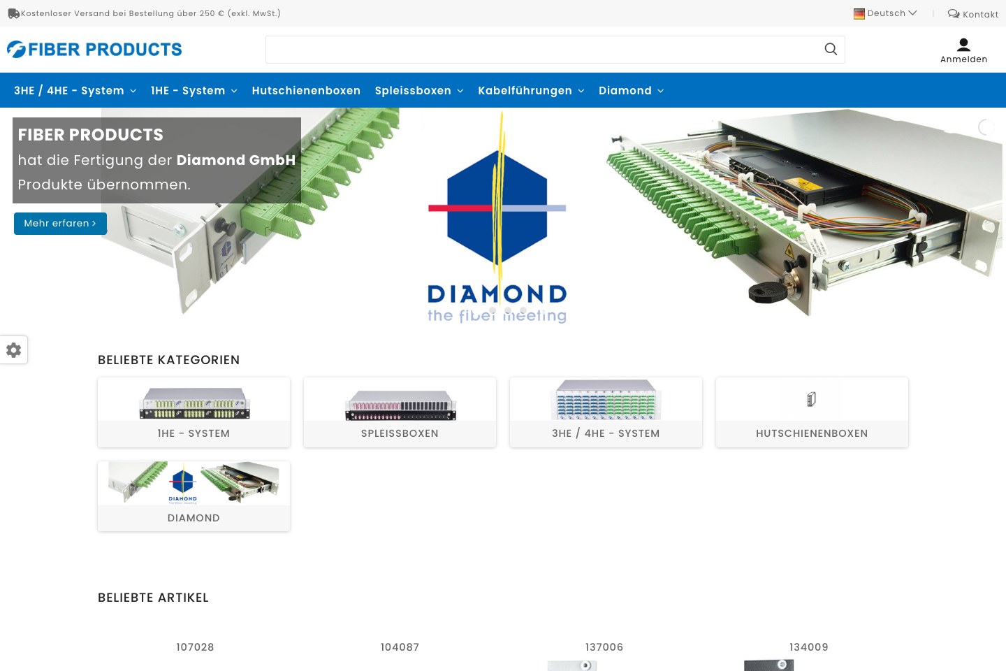 Screenshot der aktuellen Website von Fiber Products GmbH