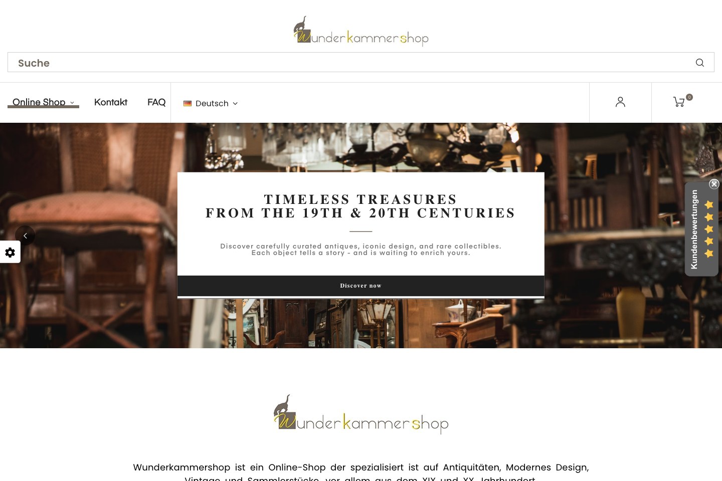 Screenshot des Onlineshops von Wunderkammershop