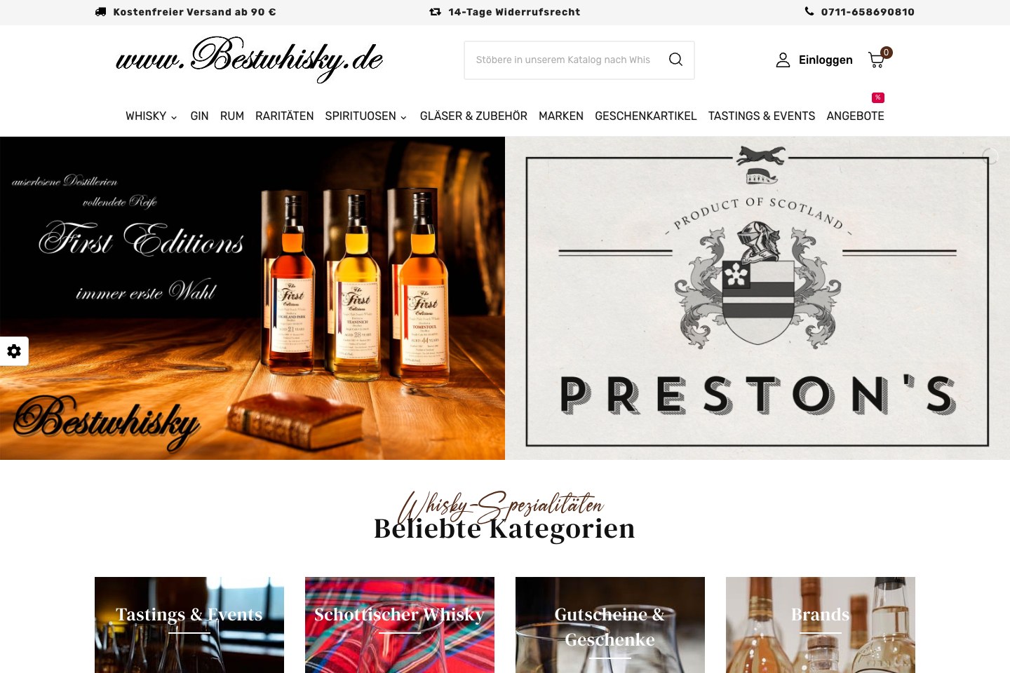 Screenshot der aktuellen Website von Bestwhisky
