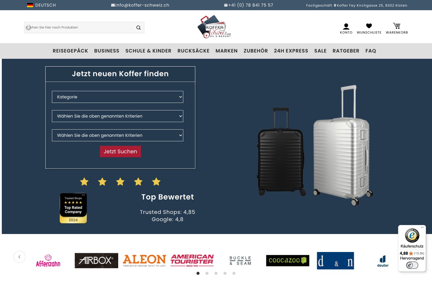 Screenshot der aktuellen Website von Koffer Fey