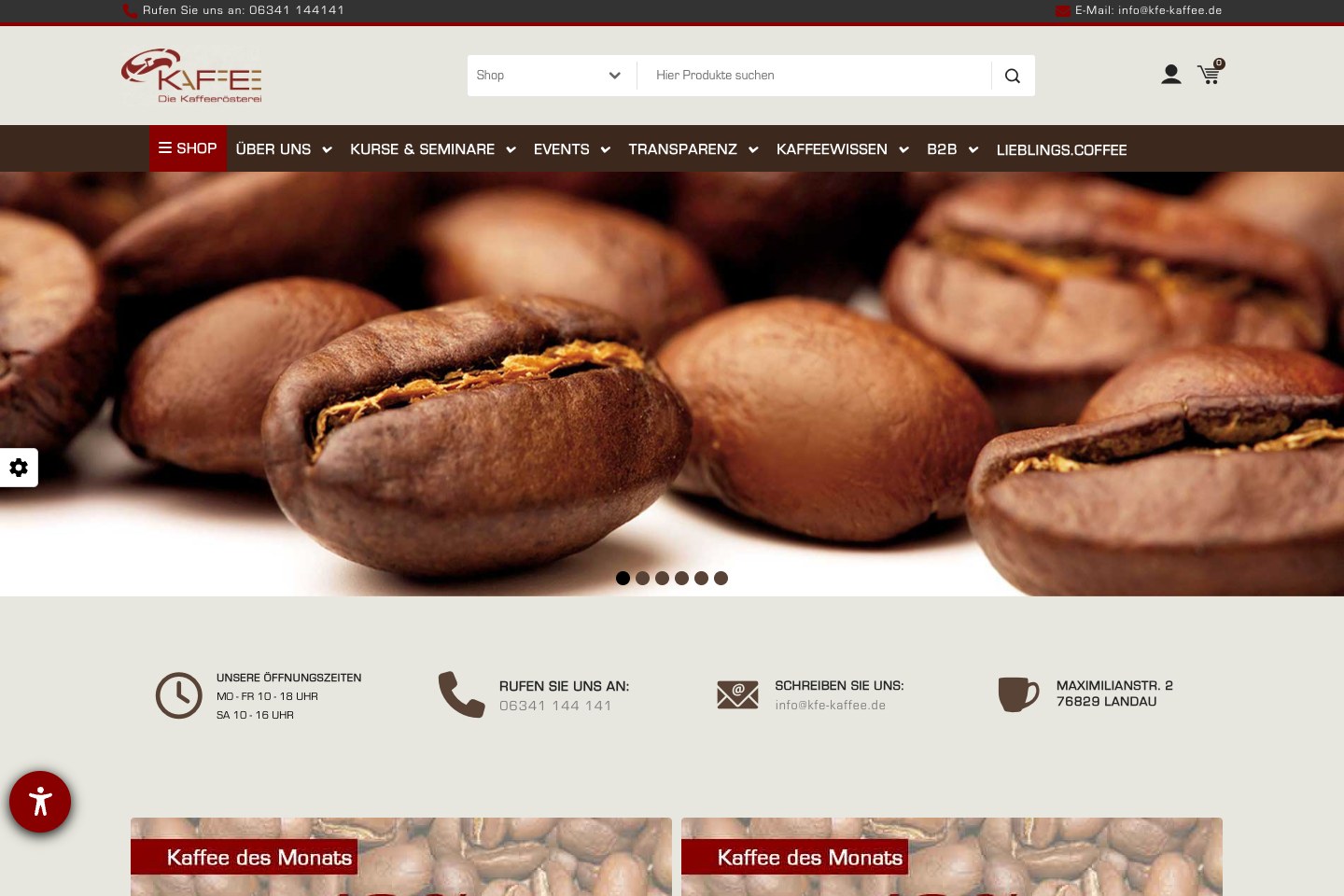 Screenshot der aktuellen Website von Die Kaffeerösterei GmbH