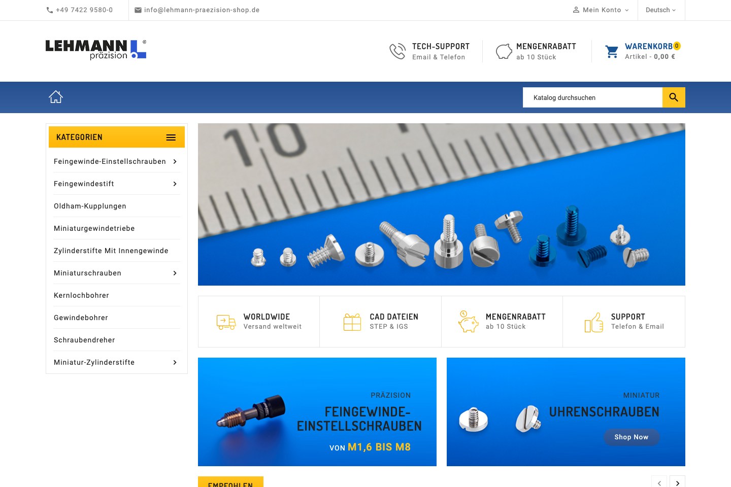 Screenshot des Onlineshops von Lehmann Präzision