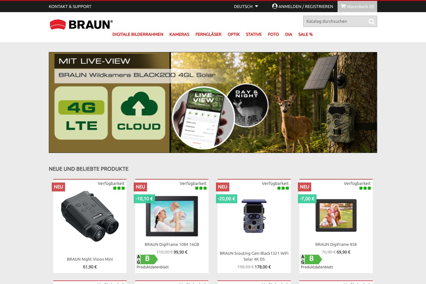Screenshot der aktuellen Website von BRAUN PHOTO TECHNIK GmbH