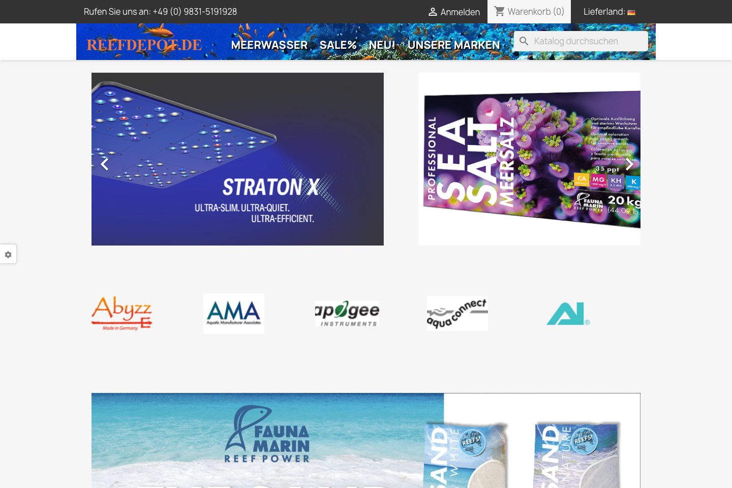 Screenshot der aktuellen Website von reefdepot