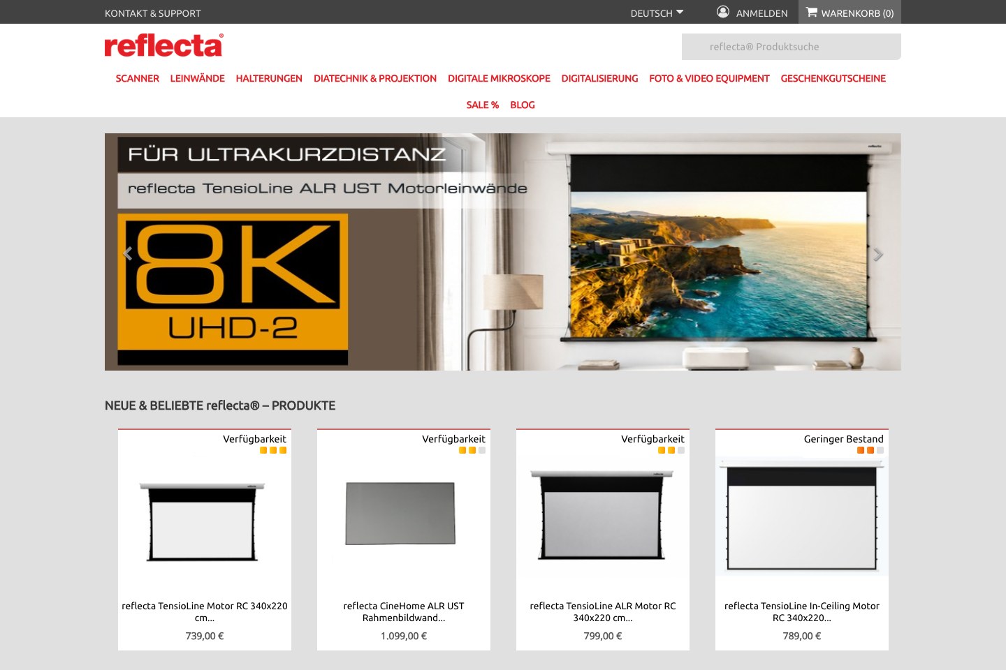 Screenshot der aktuellen Website von reflecta gmbh