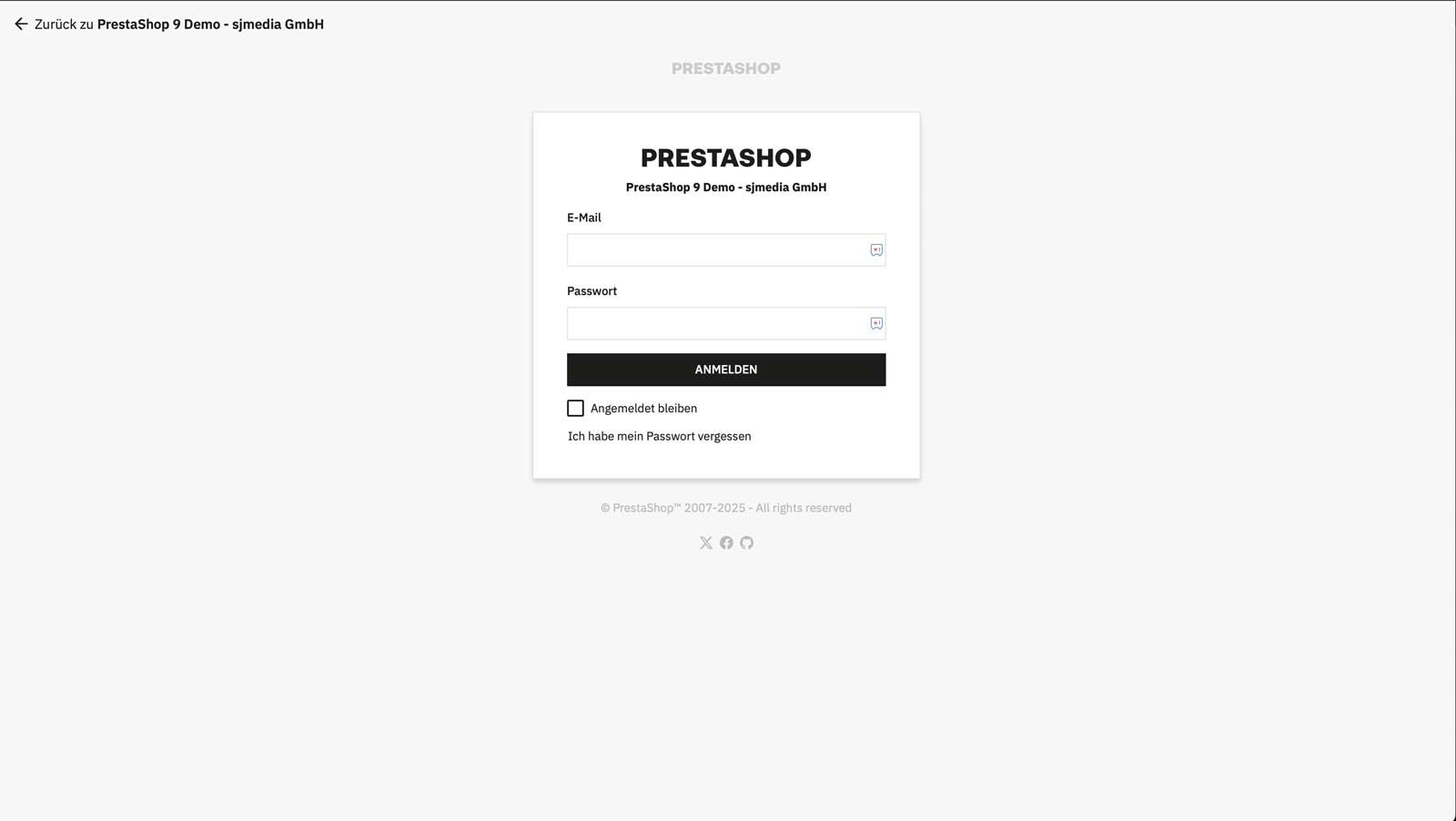 Verwaltungsoberfläche des kostenlosen PrestaShop 9 Demo-Shops