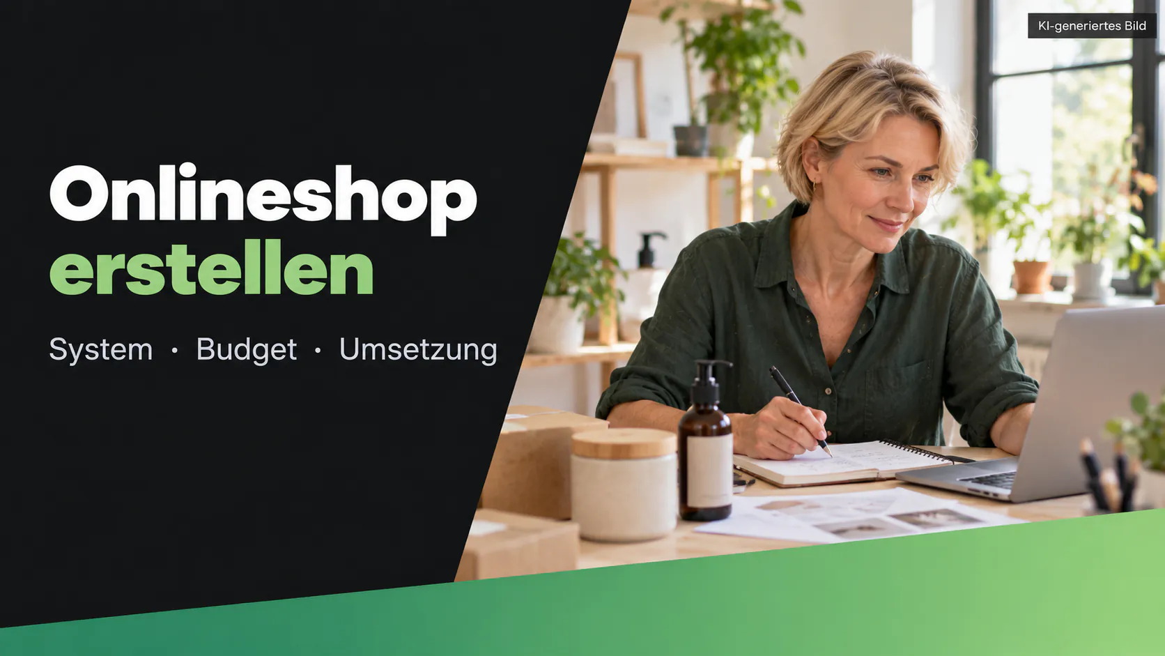 AI-generated article graphic: building an online store — platform, budget and implementation.