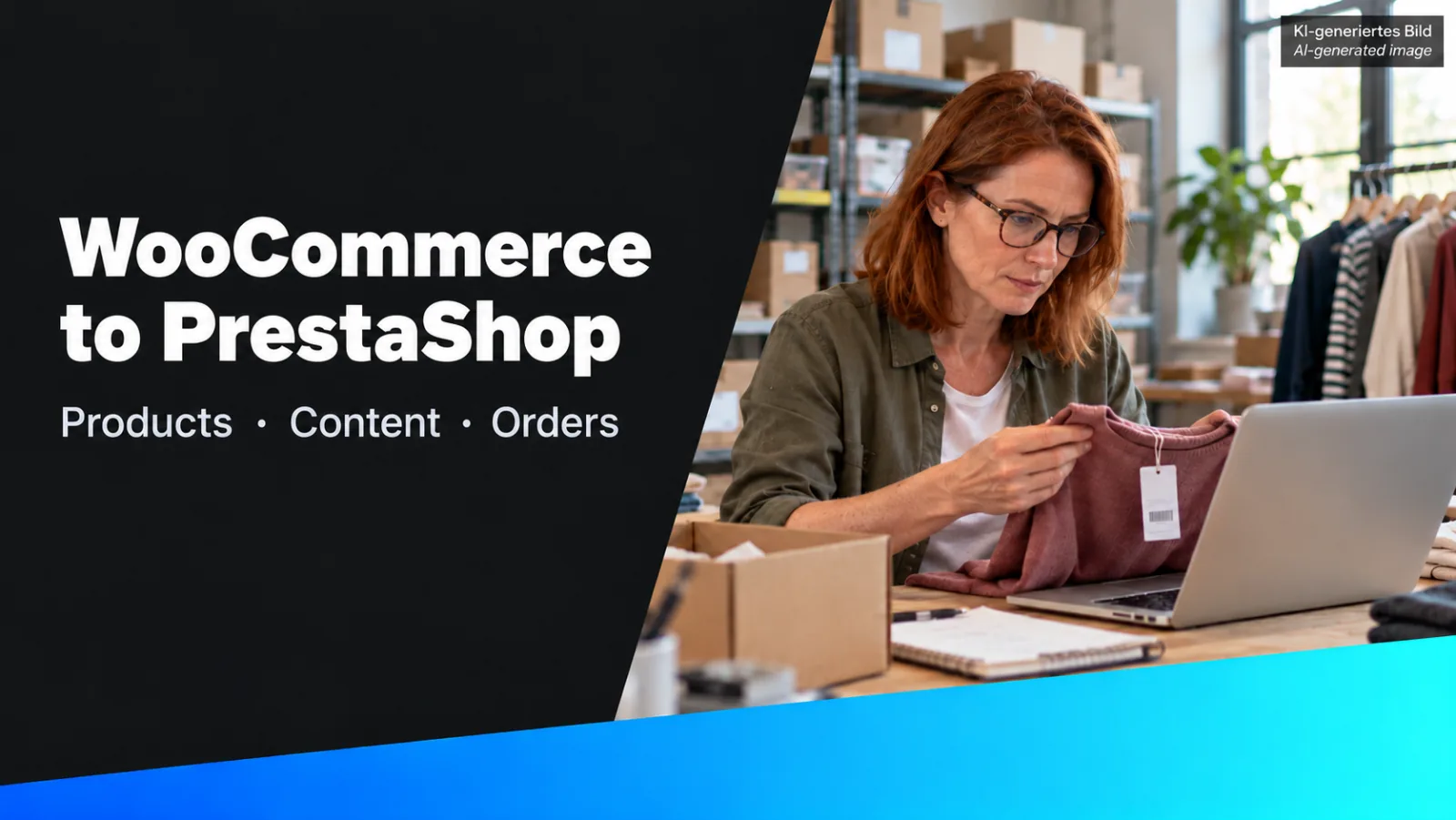 KI-generierte Grafik: WooCommerce zu PrestaShop wechseln