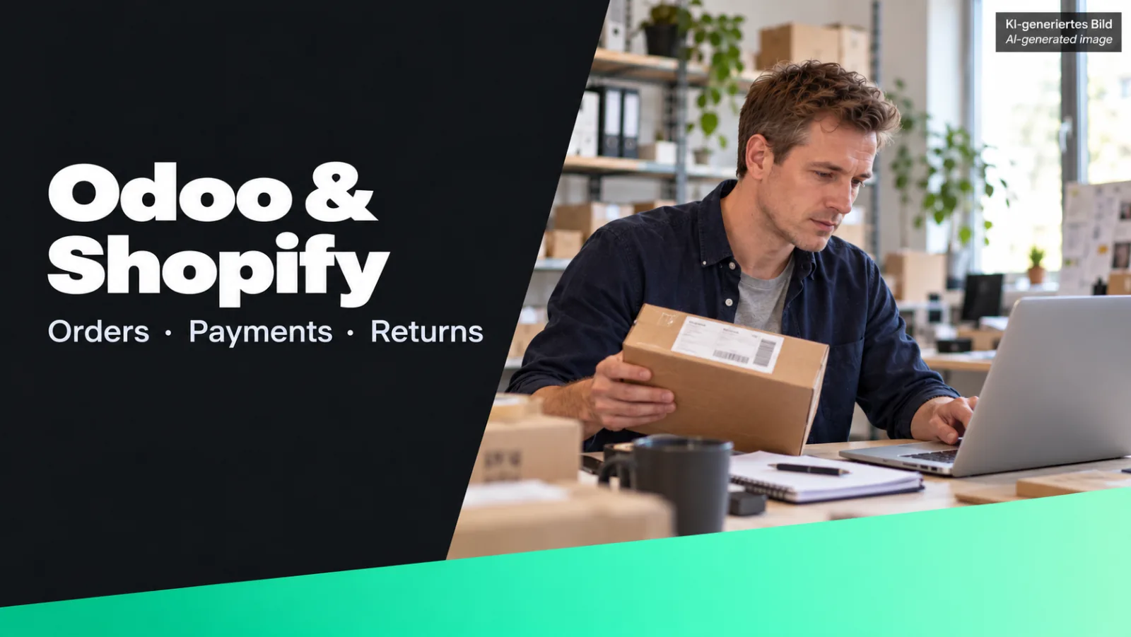 KI-generierte Grafik: Odoo und Shopify sinnvoll verbinden