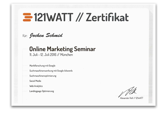 Online-Marketing Seminar | Jochen Schmid | 2016