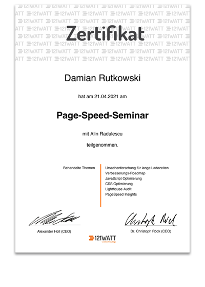 Page Speed Seminar | Damian Rutkowski | 2021